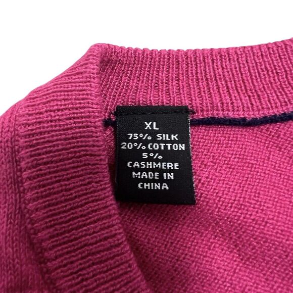 Saks Fifth Avenue Silk Cashmere Sweater V-Neck Long Sleeve Pink Magenta Men’s XL - Picture 6 of 7